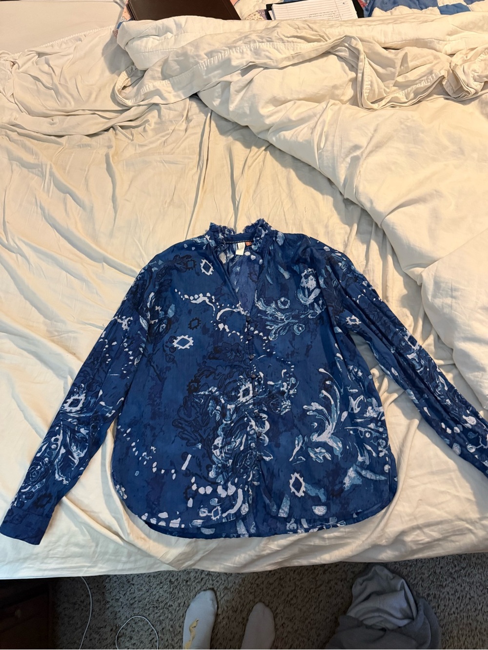 Anthropologie x pilcro blue patterned top women’s xs boho hippie